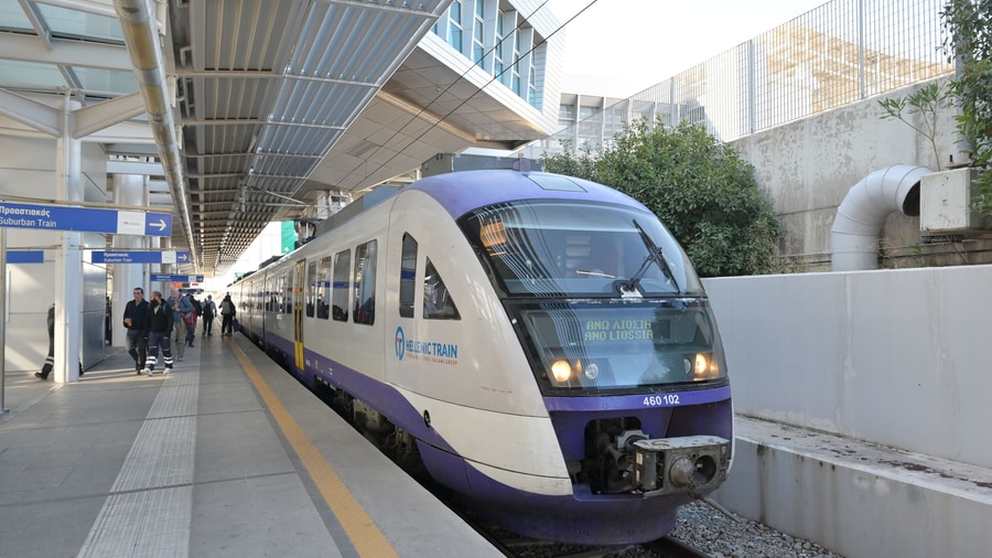 The suburban train at the airport station is one alternative to an Athens airport transfer