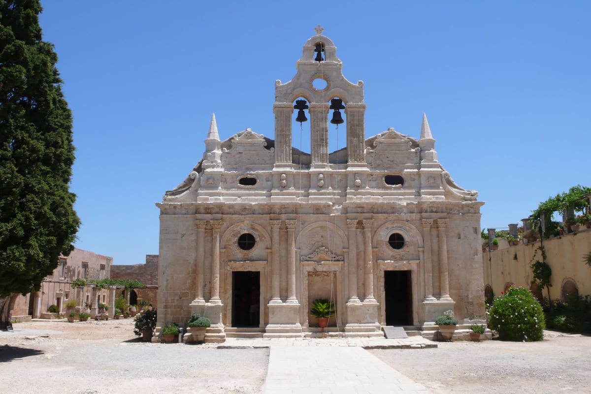The church of the Arkadi Monastery near Rethymno, a landmark on a Crete bike tour