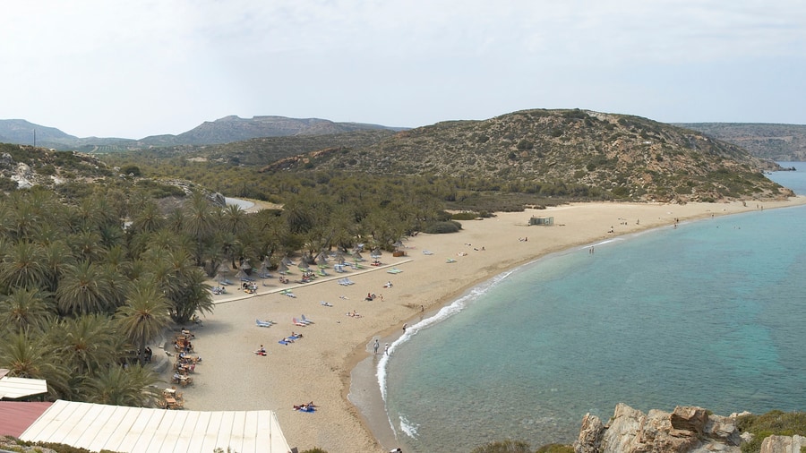 The palm forest and sandy bay of Vai in eastern Crete, a stop on a Crete bike tour