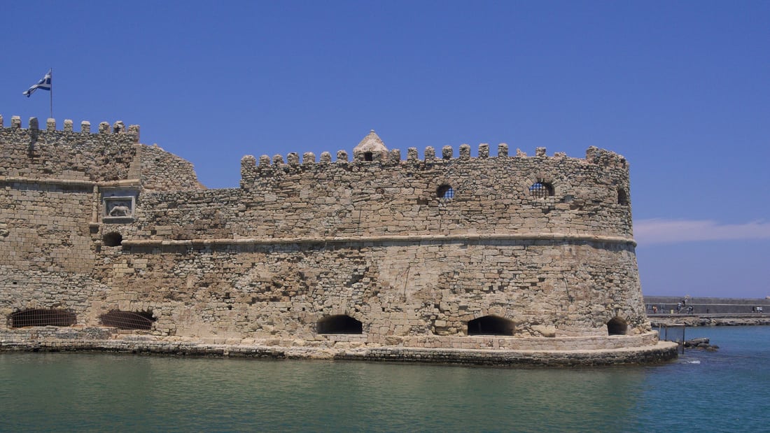 A Heraklion food tour starts by the Venetian fortress of Koules on the old harbour of Heraklion
