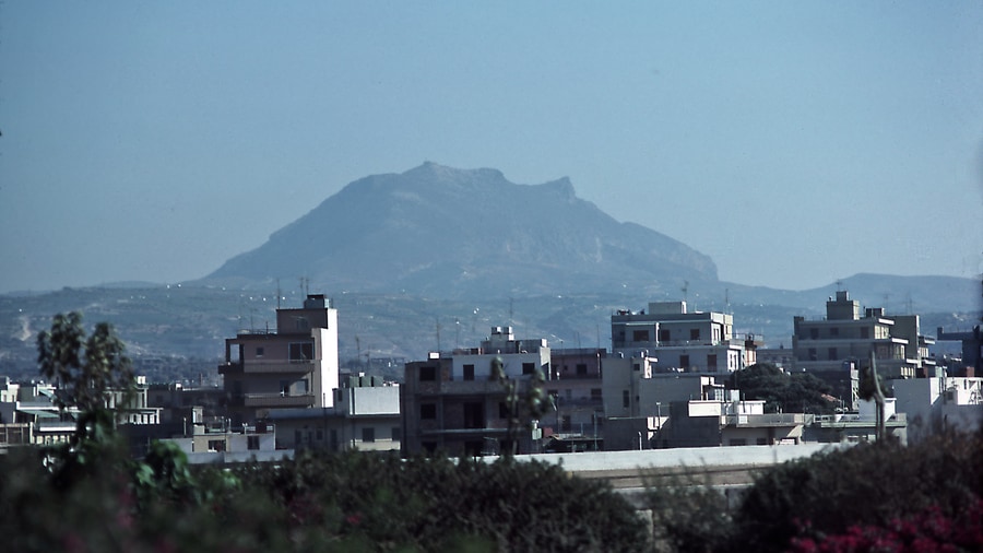 The profile of Mount Juktas rising above Heraklion, hill country reached by Heraklion horse riding